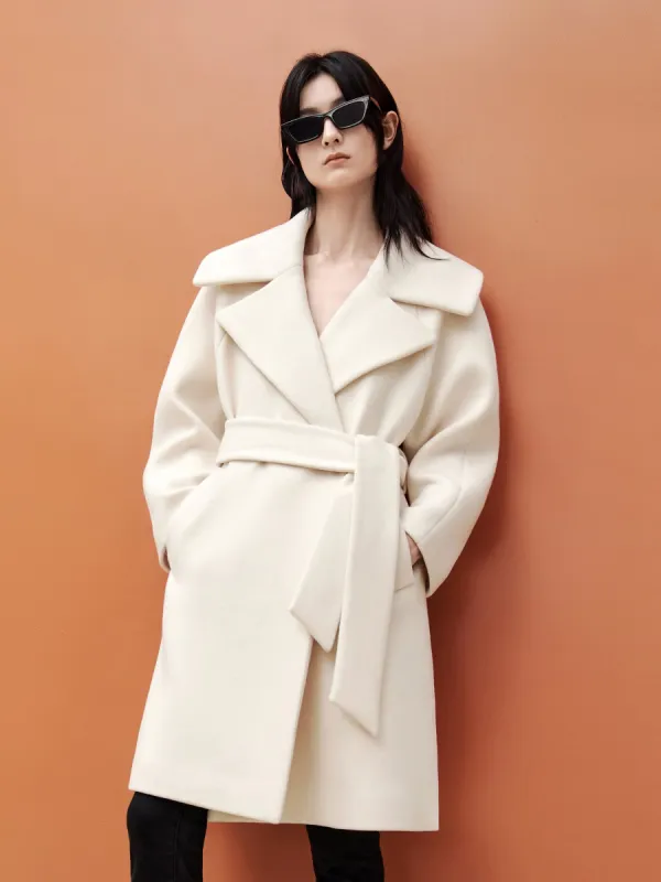 Wool Blend Side Slit Coat with Belt sold by Mo&Co