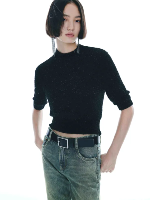 Ribbed Trim Knitted Top sold by Mo&Co