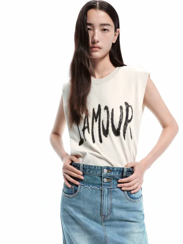 Letter Print Sleeveless T-shirt sold by Mo&Co