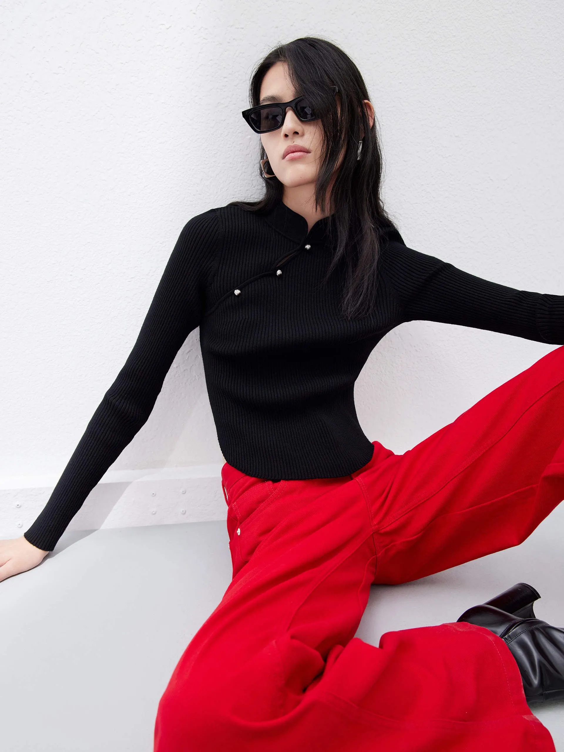 Cropped Ribbed Knit Top sold by Mo&Co