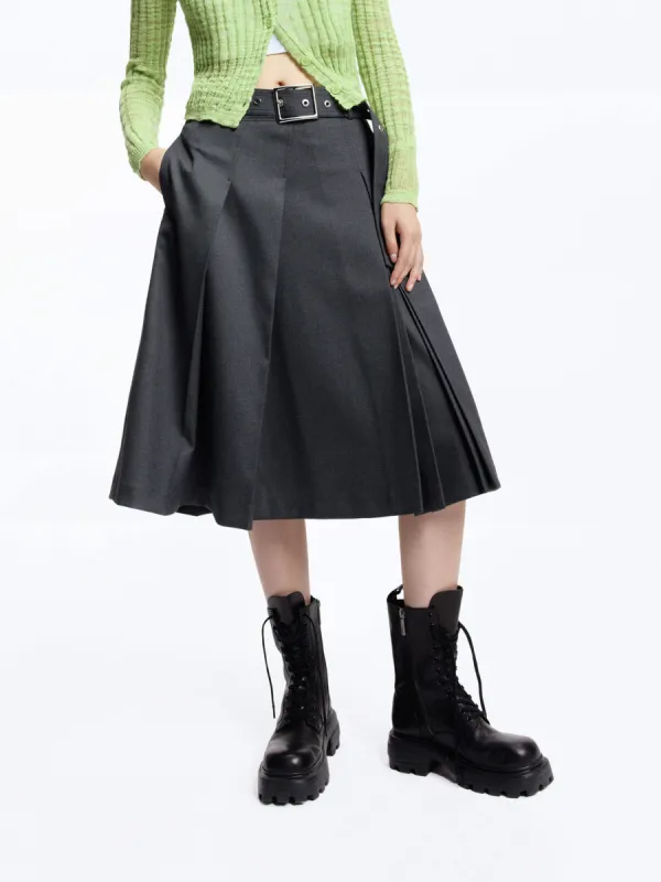 Irregular Pleated Midi Skirt sold by Mo&Co