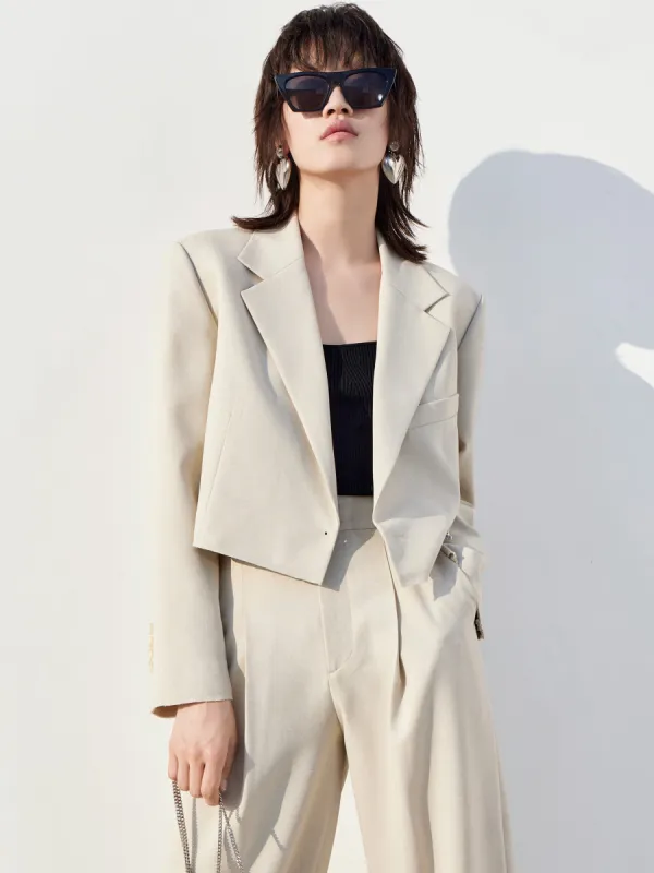 Lapel Structured Crop Blazer sold by Mo&Co