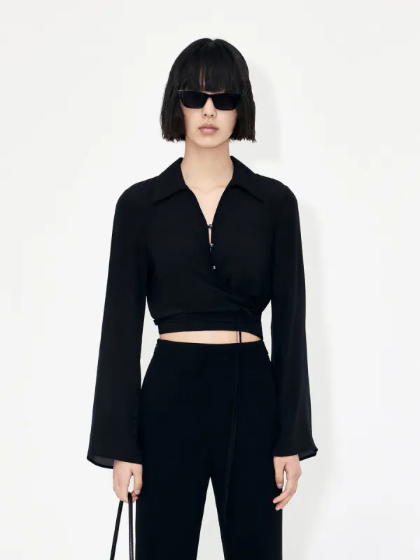 Silk Cropped Shirt sold by Mo&Co