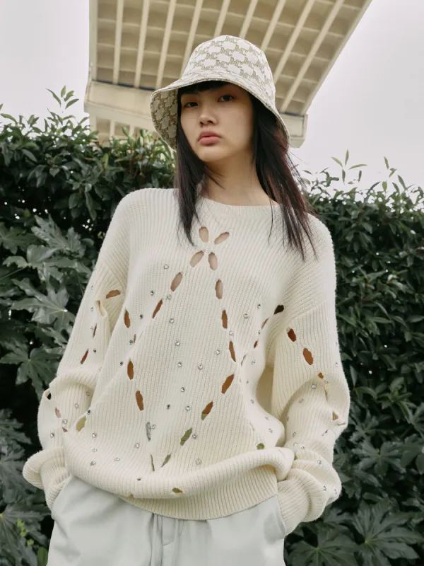 Wool Blend Openwork Rin Knit Pullover sold by Mo&Co