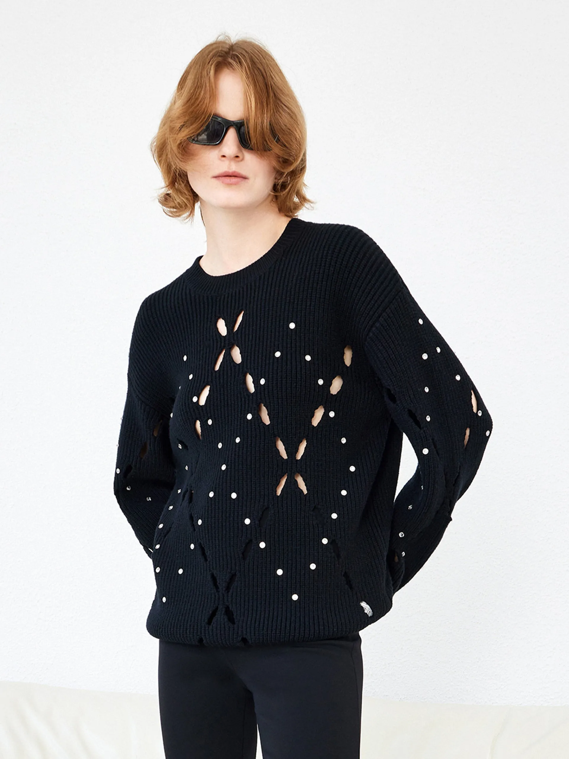 Wool Blend Openwork Rin Knit Pullover sold by Mo&Co product image thumbnail 2