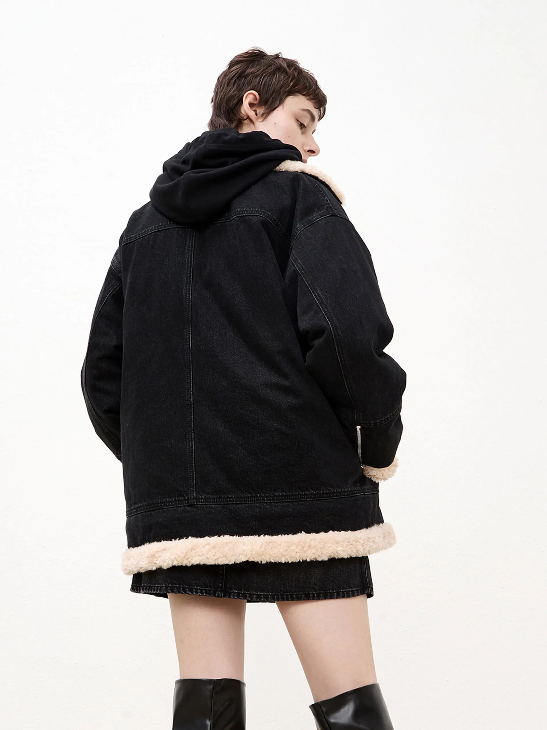 Faux Shearling Lapel Denim Jacket sold by Mo&Co product image thumbnail 3