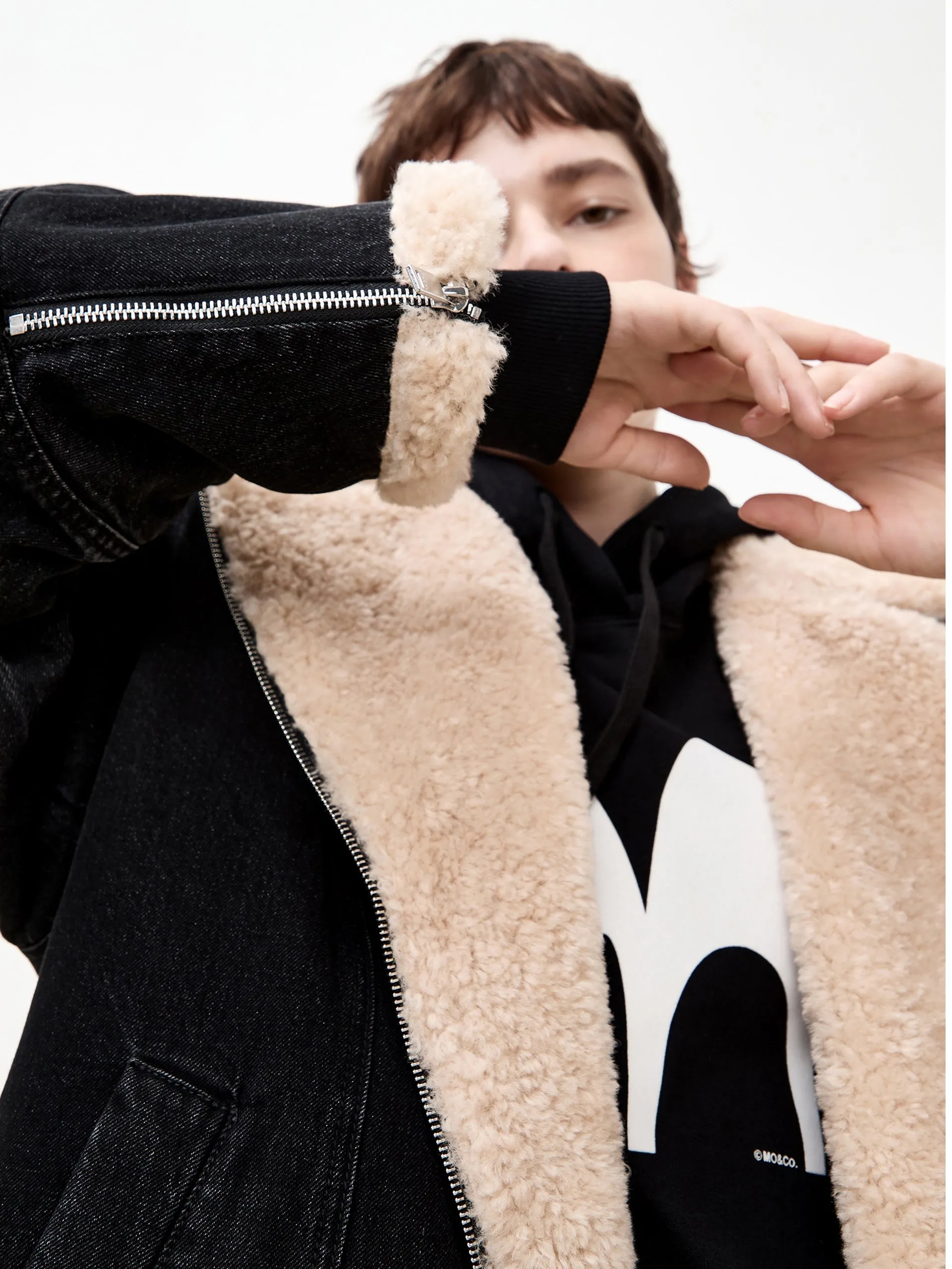 Faux Shearling Lapel Denim Jacket sold by Mo&Co product image thumbnail 4