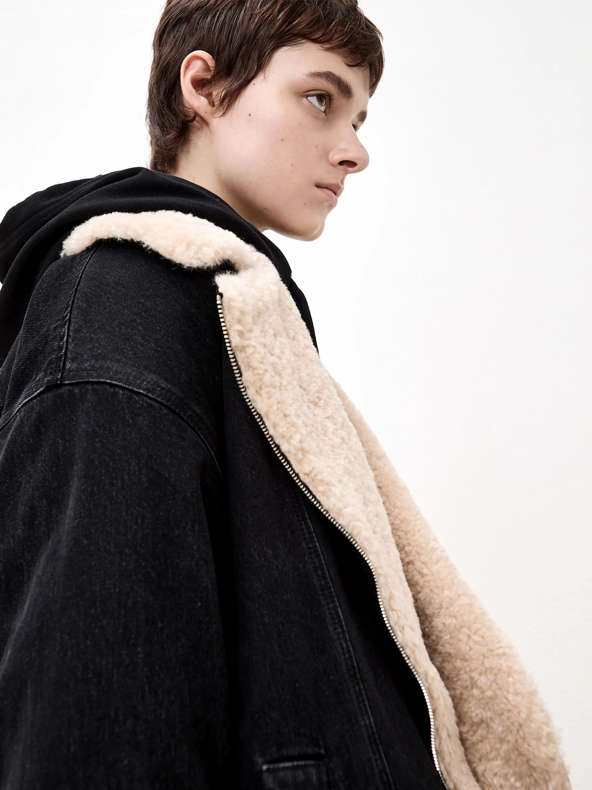 Faux Shearling Lapel Denim Jacket sold by Mo&Co product image thumbnail 5