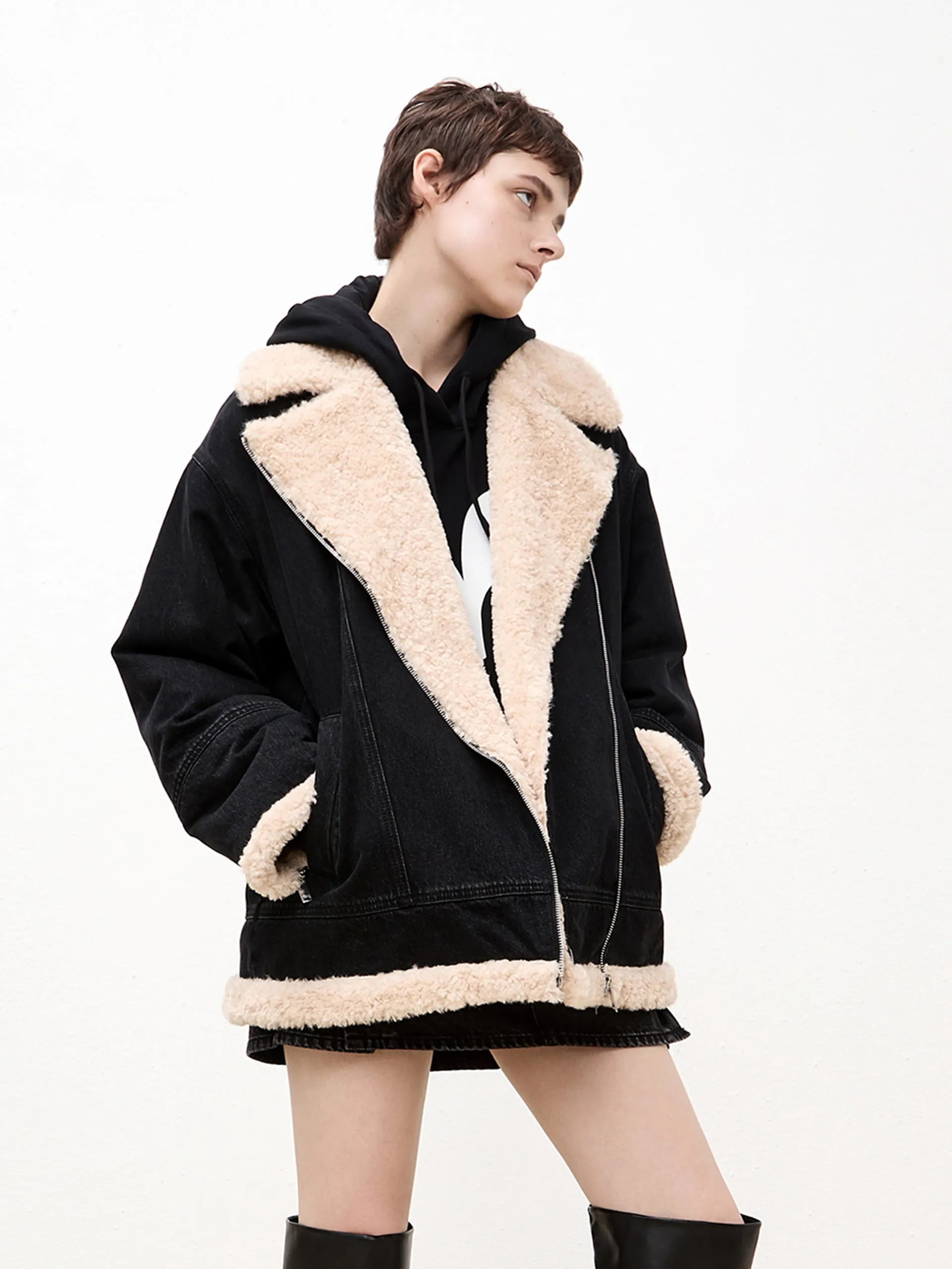 Faux Shearling Lapel Denim Jacket sold by Mo&Co product image thumbnail 2