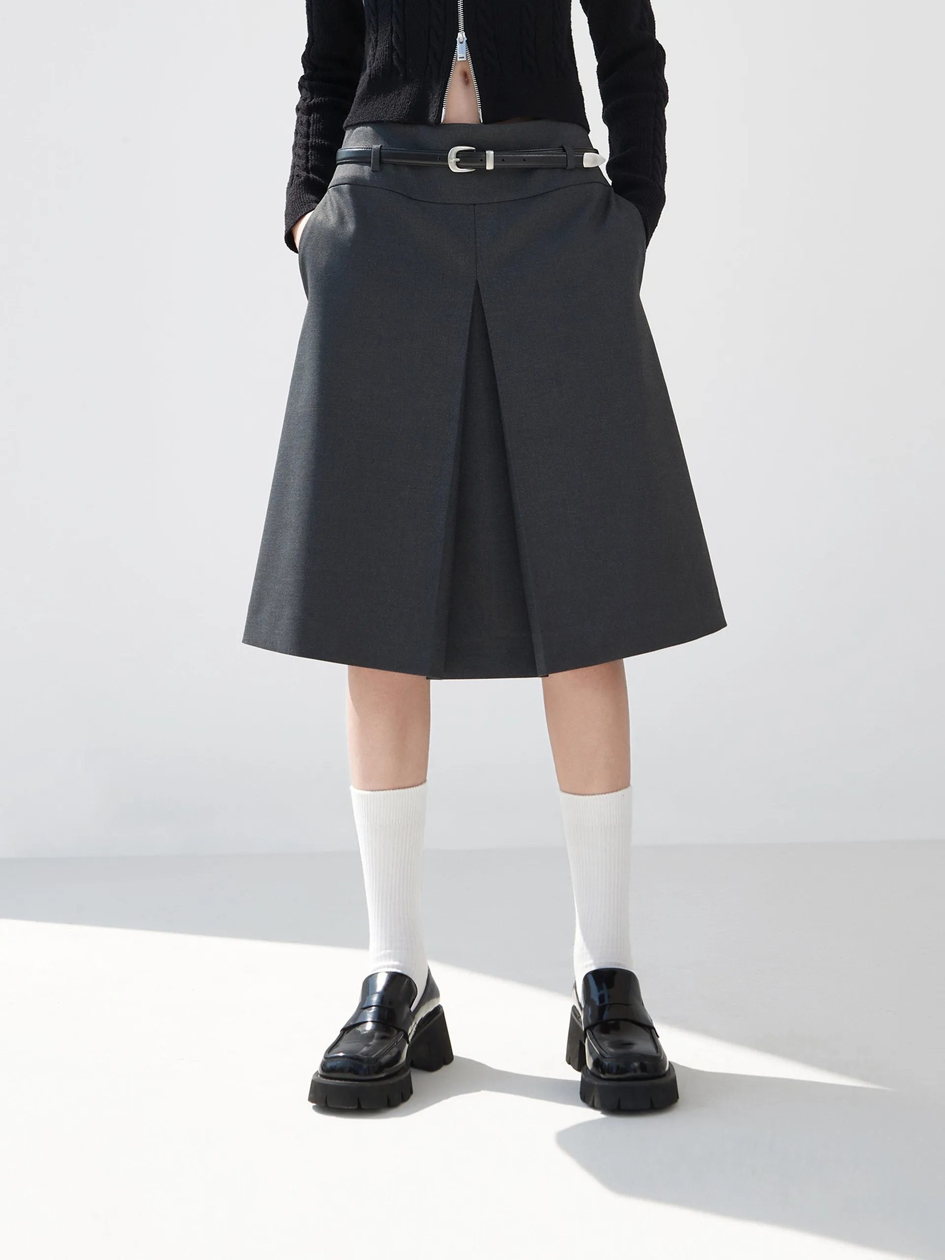 Pleated Midi Skirt with Belt sold by Mo&Co