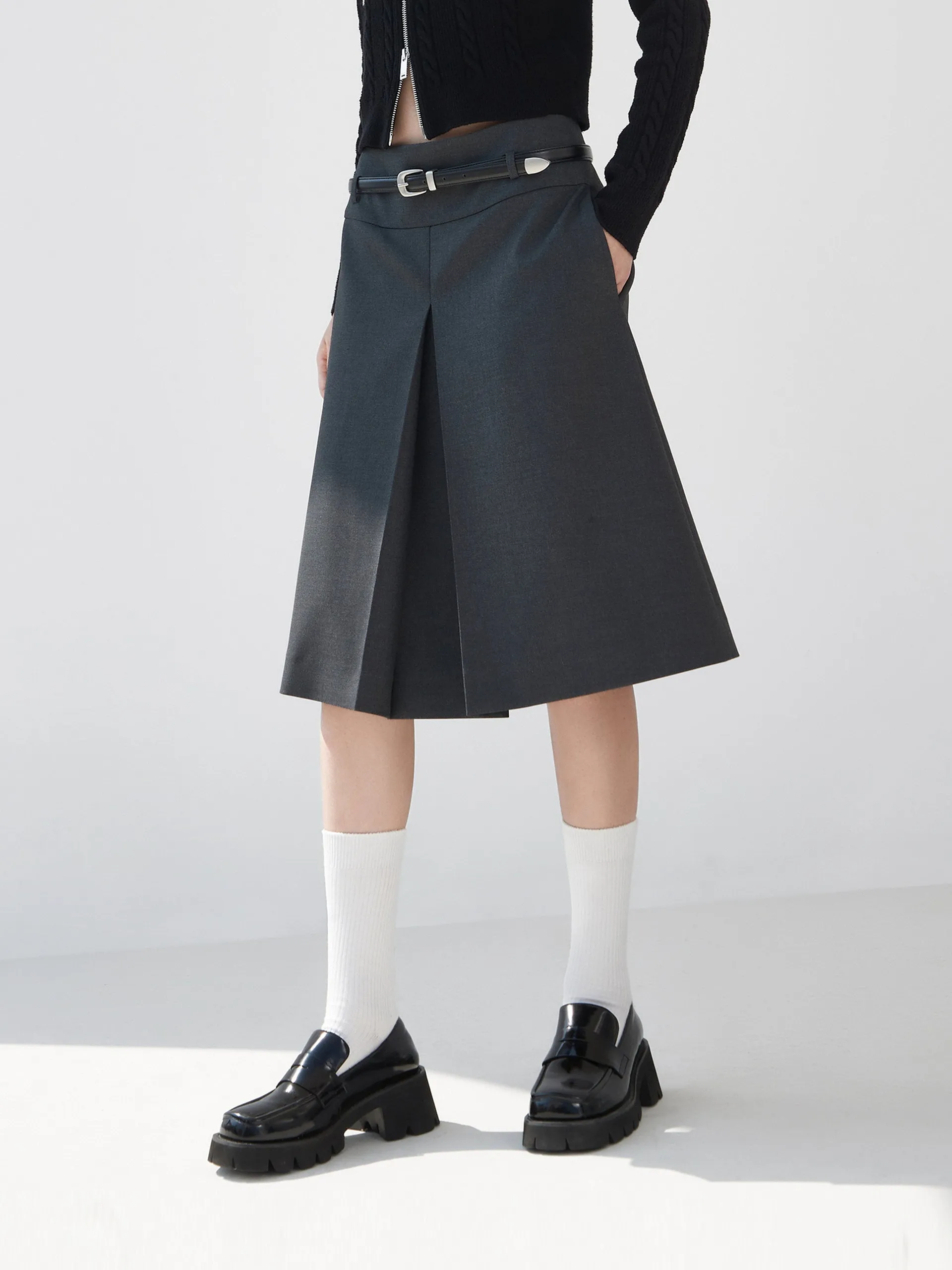 Pleated Midi Skirt with Belt sold by Mo&Co product image thumbnail 2
