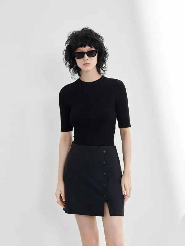 Round Neckline Cross Knit Top sold by Mo&Co