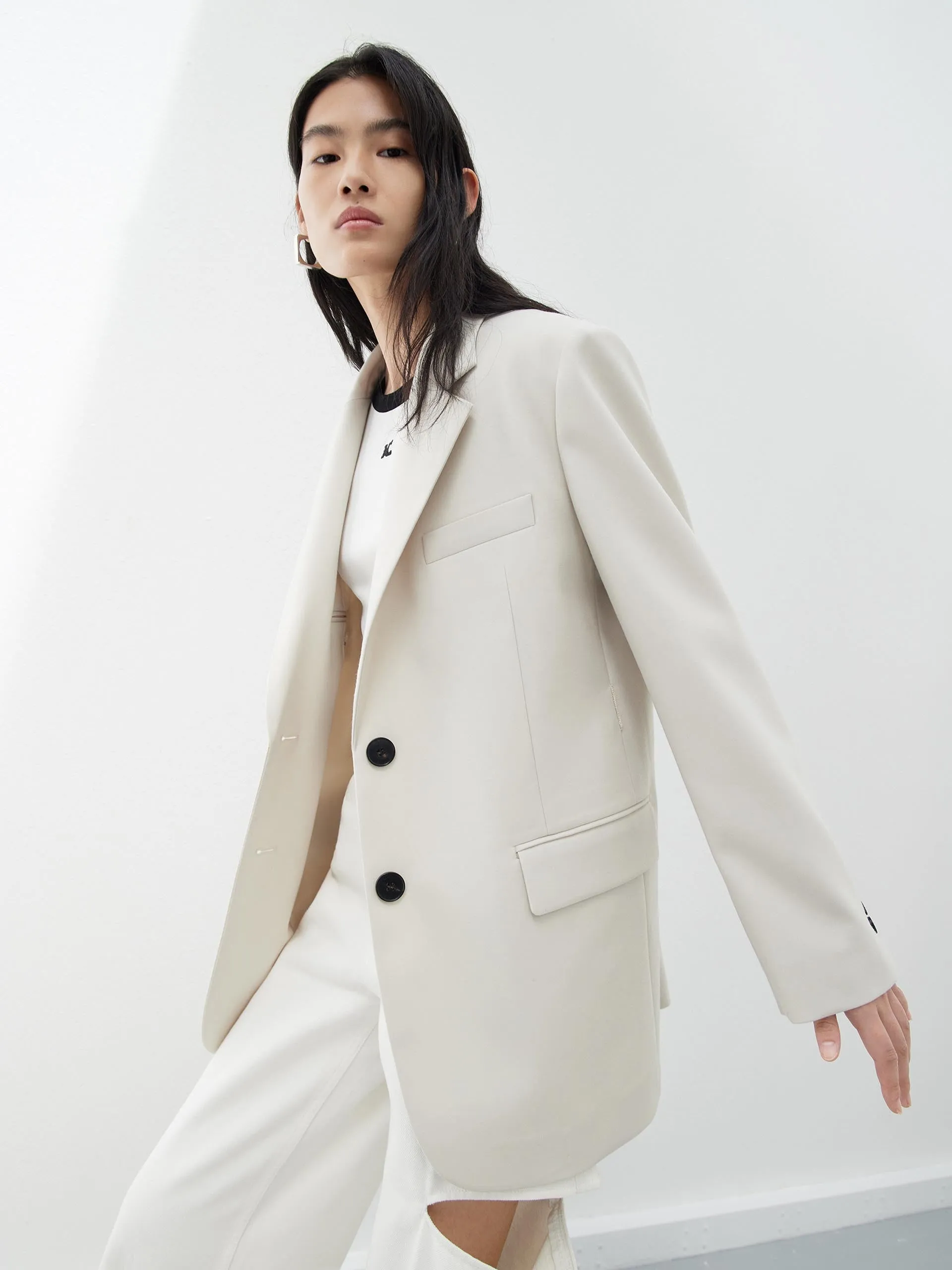 Wool Blend Tailored Blazer with Belt sold by Mo&Co