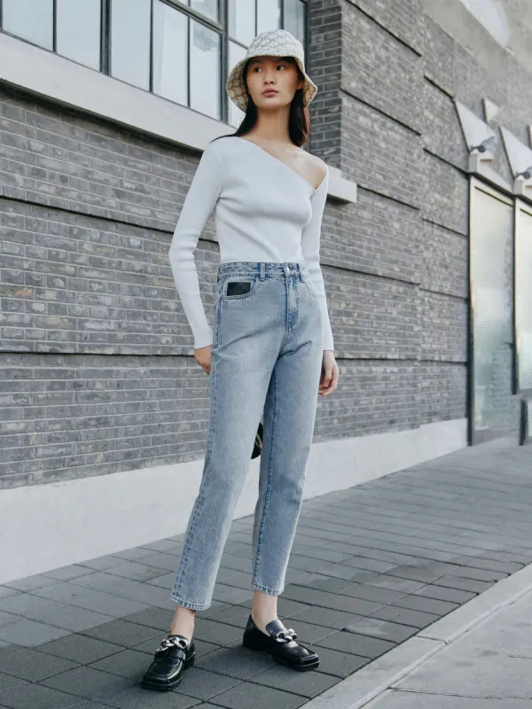 Bleached Tapered Cotton Ankle Leg Jeans sold by Mo&Co