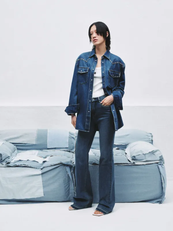 Zircon Detail Denim Jacket sold by Mo&Co