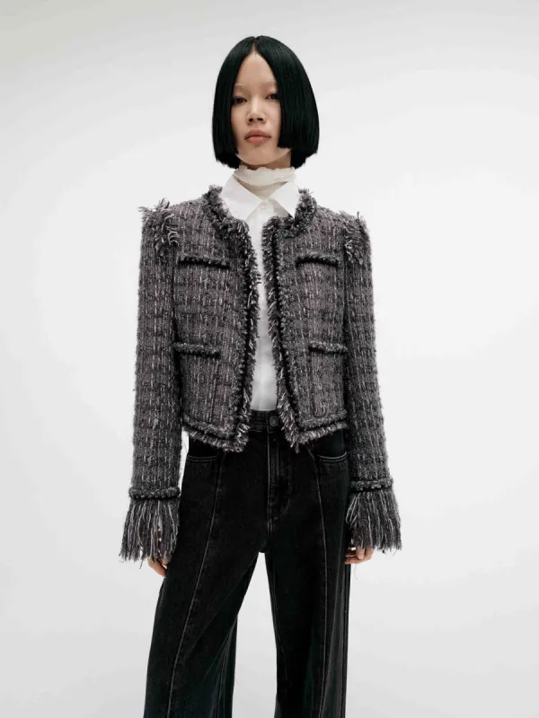 Fringed Detail Tweed Jacket sold by Mo&Co