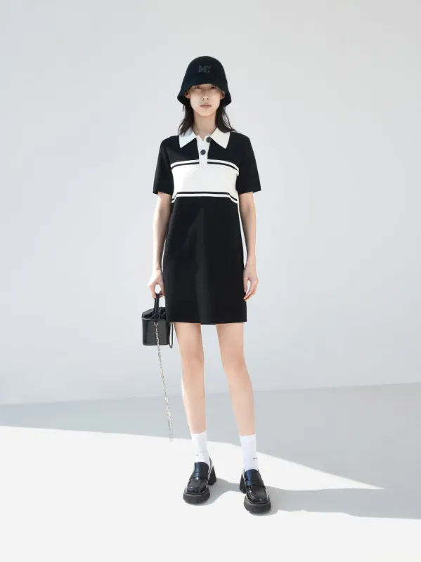 Polo Collar Contrast Mini Dress sold by Mo&Co