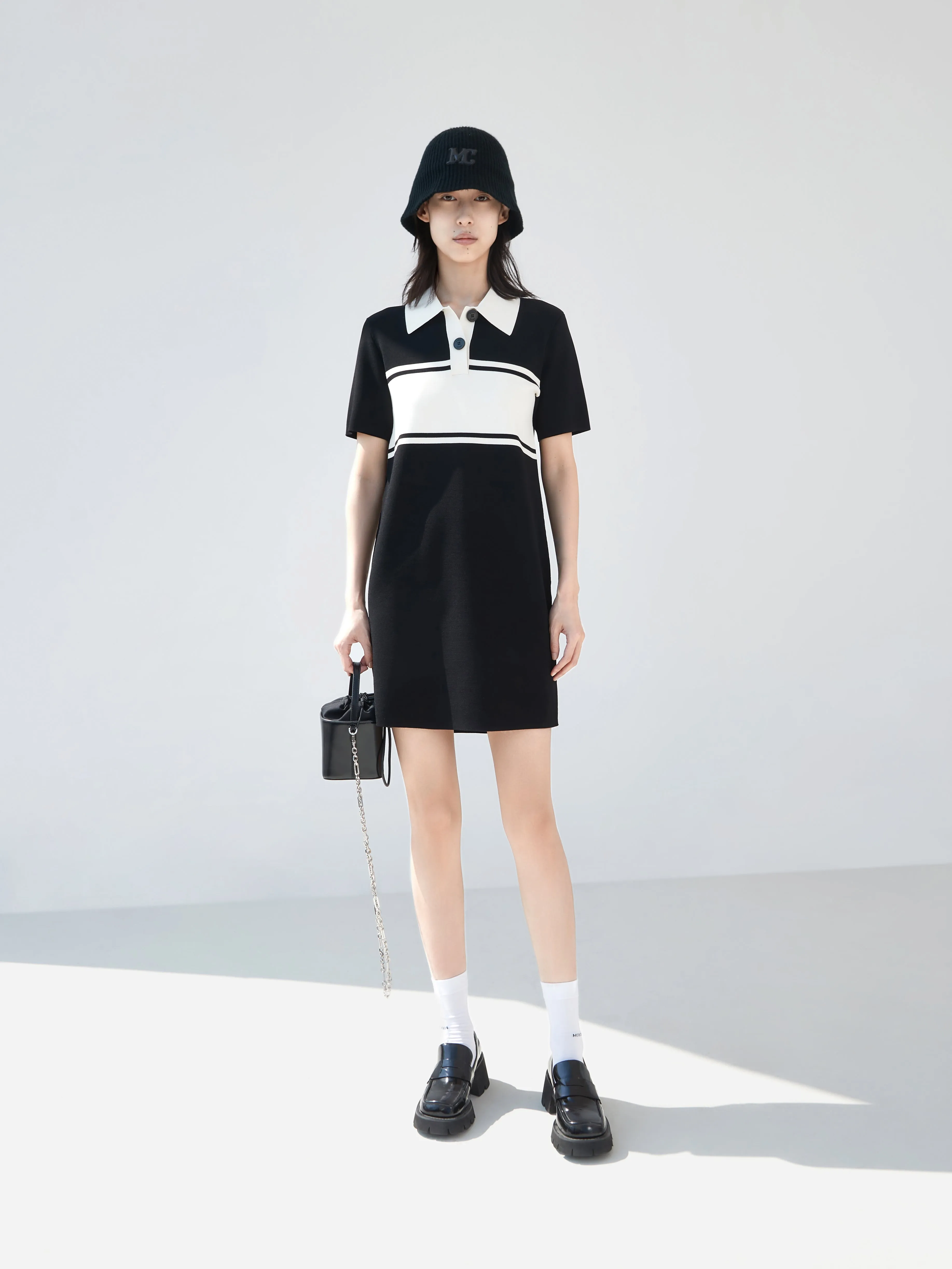 Polo Collar Contrast Mini Dress sold by Mo&Co