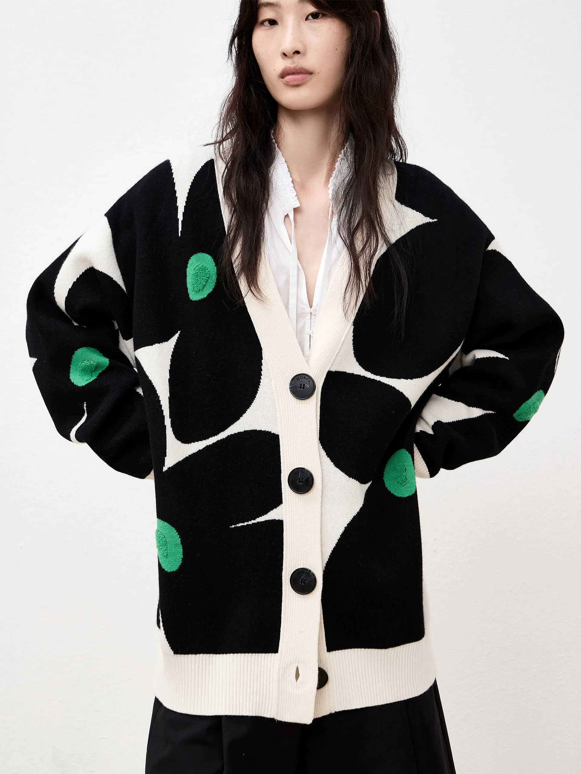 Wool Blend Floral Pattern Cardigan sold by Mo&Co product image thumbnail 5