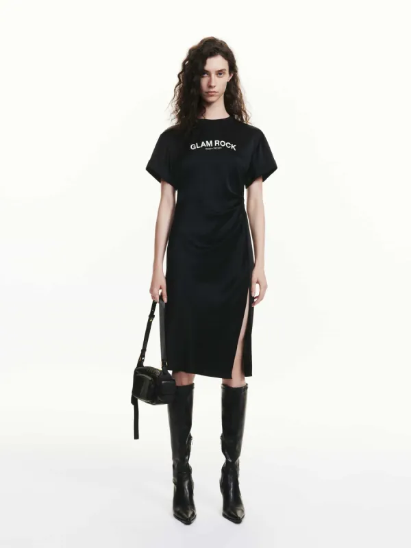 Side Slit Pleated Dress sold by Mo&Co