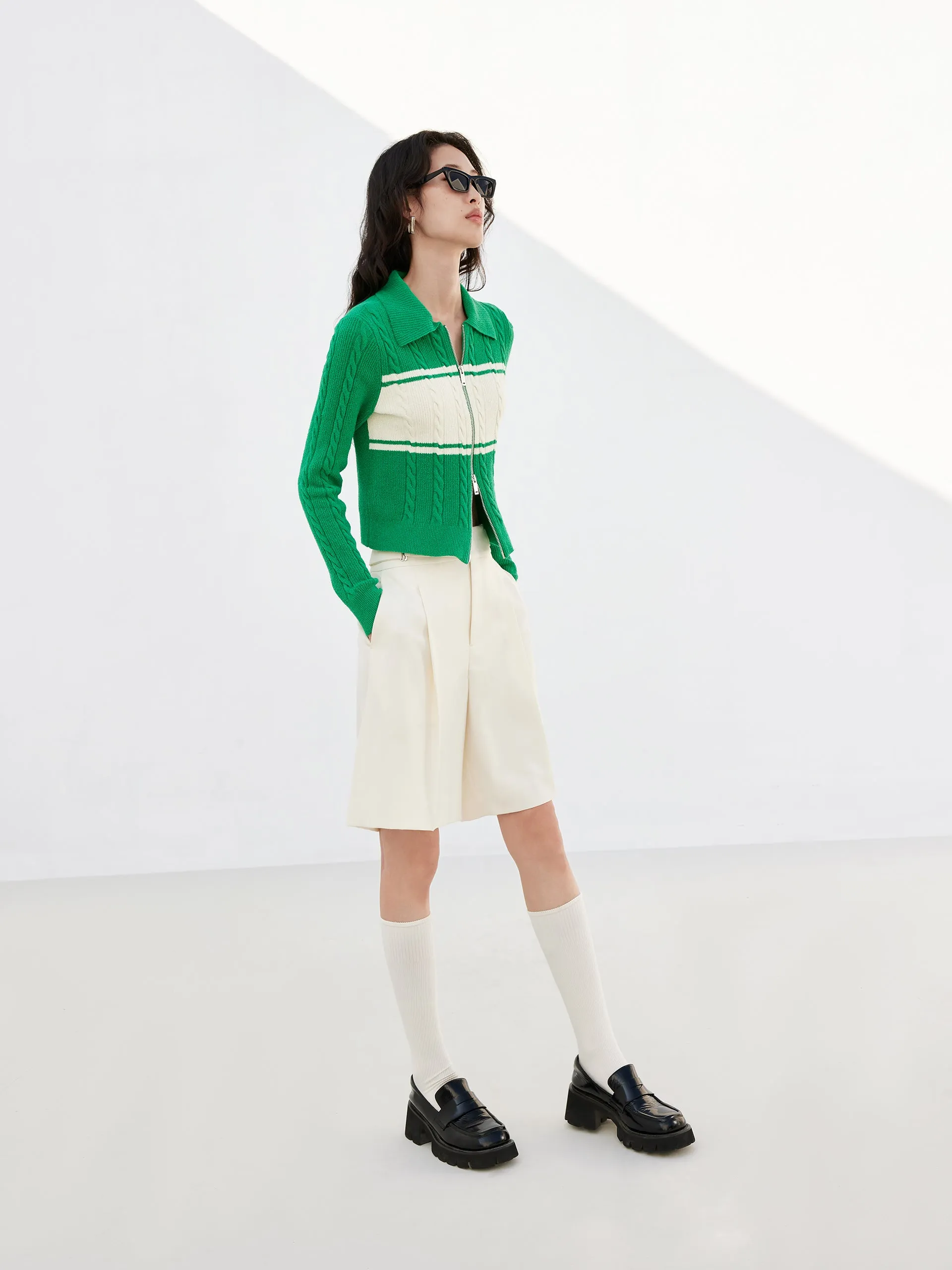 Two Way Zip Knit Cardigan sold by Mo&Co product image thumbnail 3