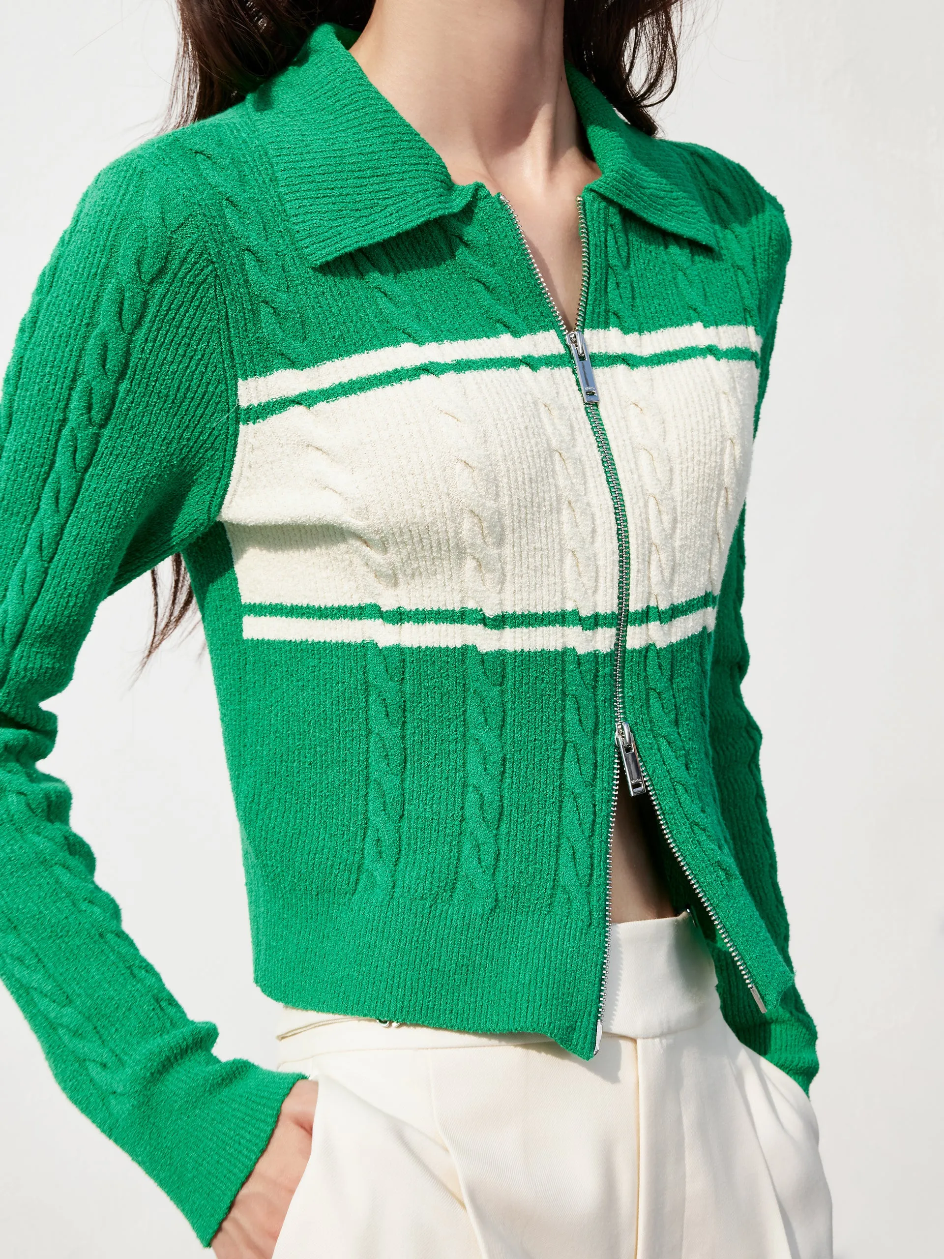 Two Way Zip Knit Cardigan sold by Mo&Co product image thumbnail 5