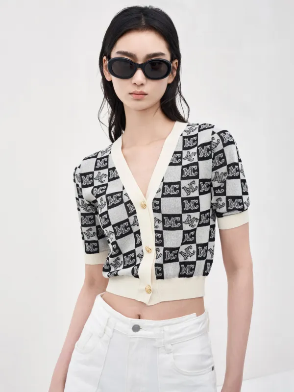 Jacquard Contrast Knit Cardigan sold by Mo&Co