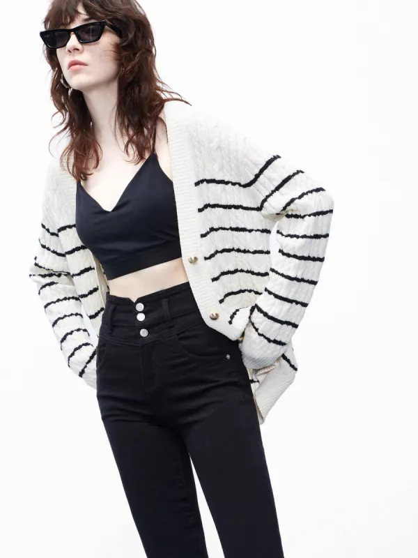 Loose Stripes Knit Cardigan sold by Mo&Co