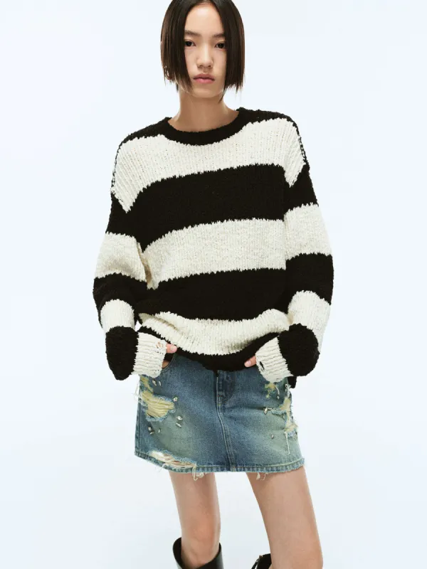 Distressed Detail Loose Sweater sold by Mo&Co