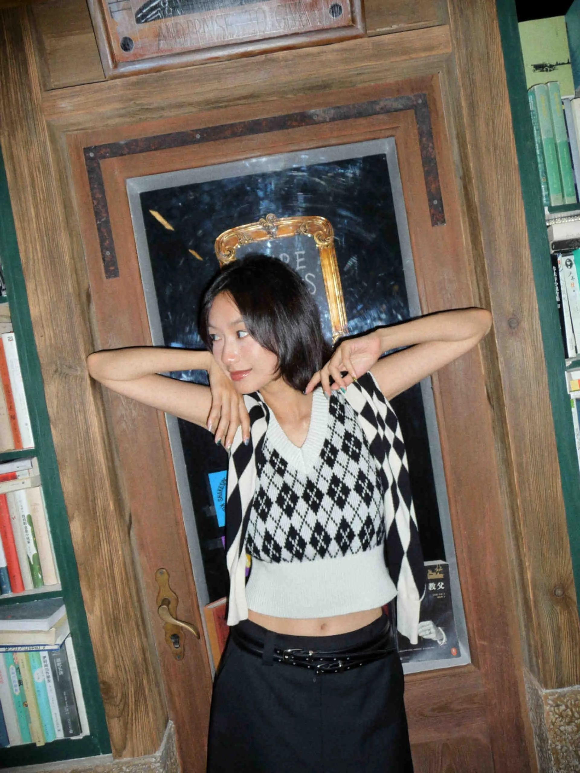 V-neck Argyle Check Knit Vest sold by Mo&Co