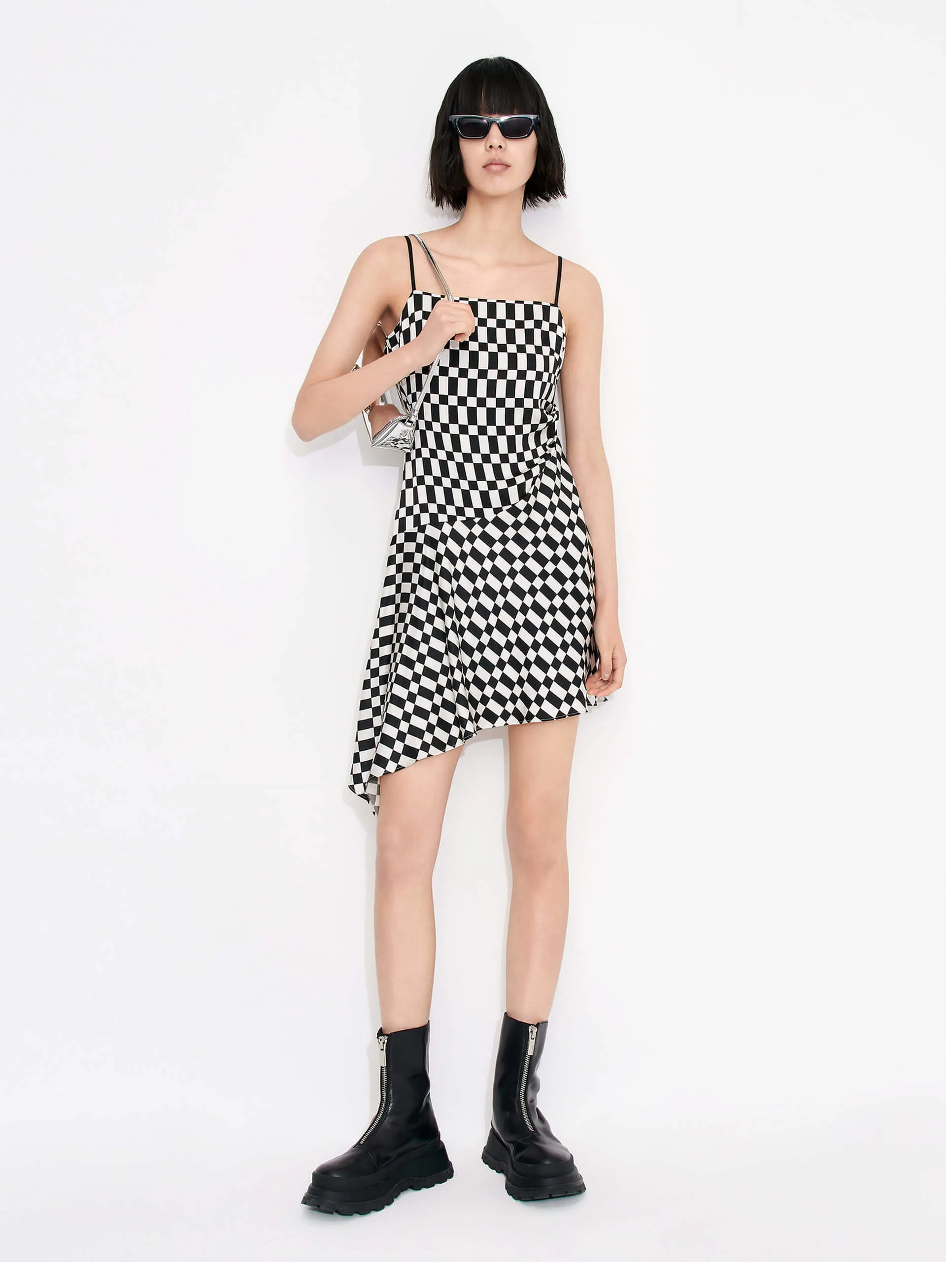 Side Pleated Checked Dress sold by Mo&Co