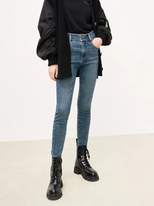 Double Waistline Skinny Cotton Jeans sold by Mo&Co