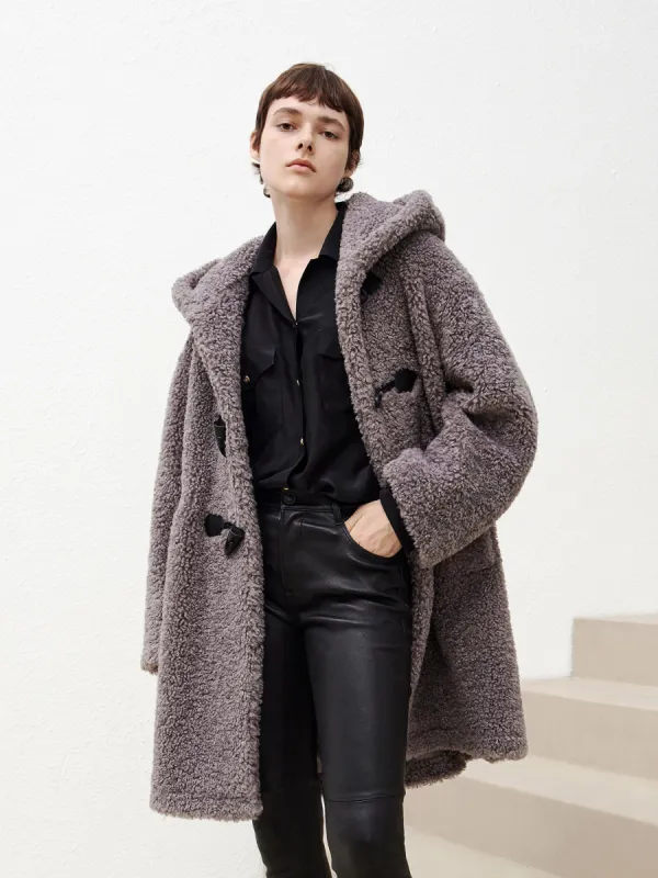 Duffle Button Hooded Lamb Coat sold by Mo&Co