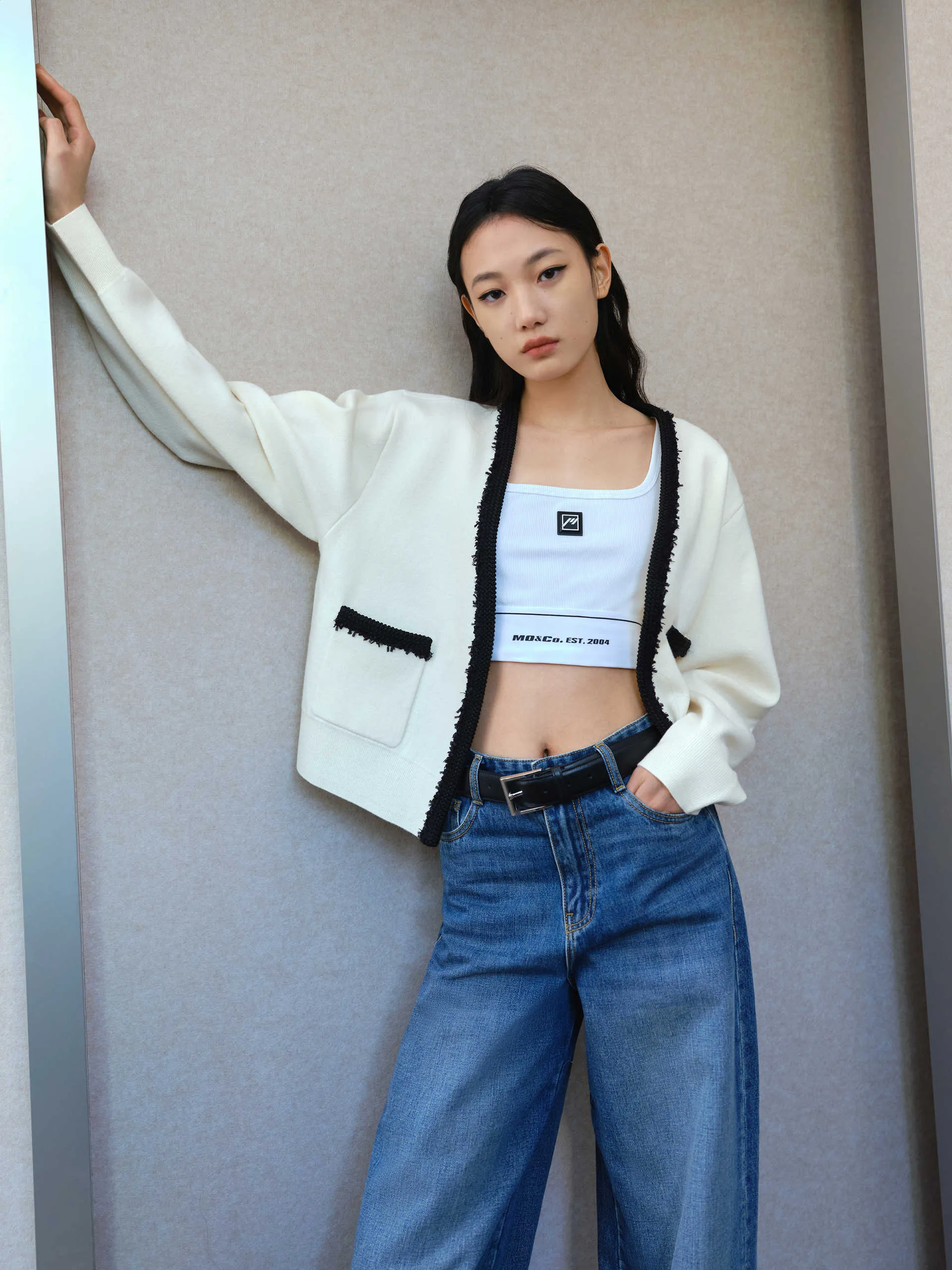 V Neck Contrast Cardigan sold by Mo&Co product image thumbnail 2