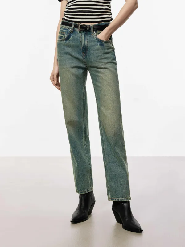 Washed Straight Leg Jeans sold by Mo&Co
