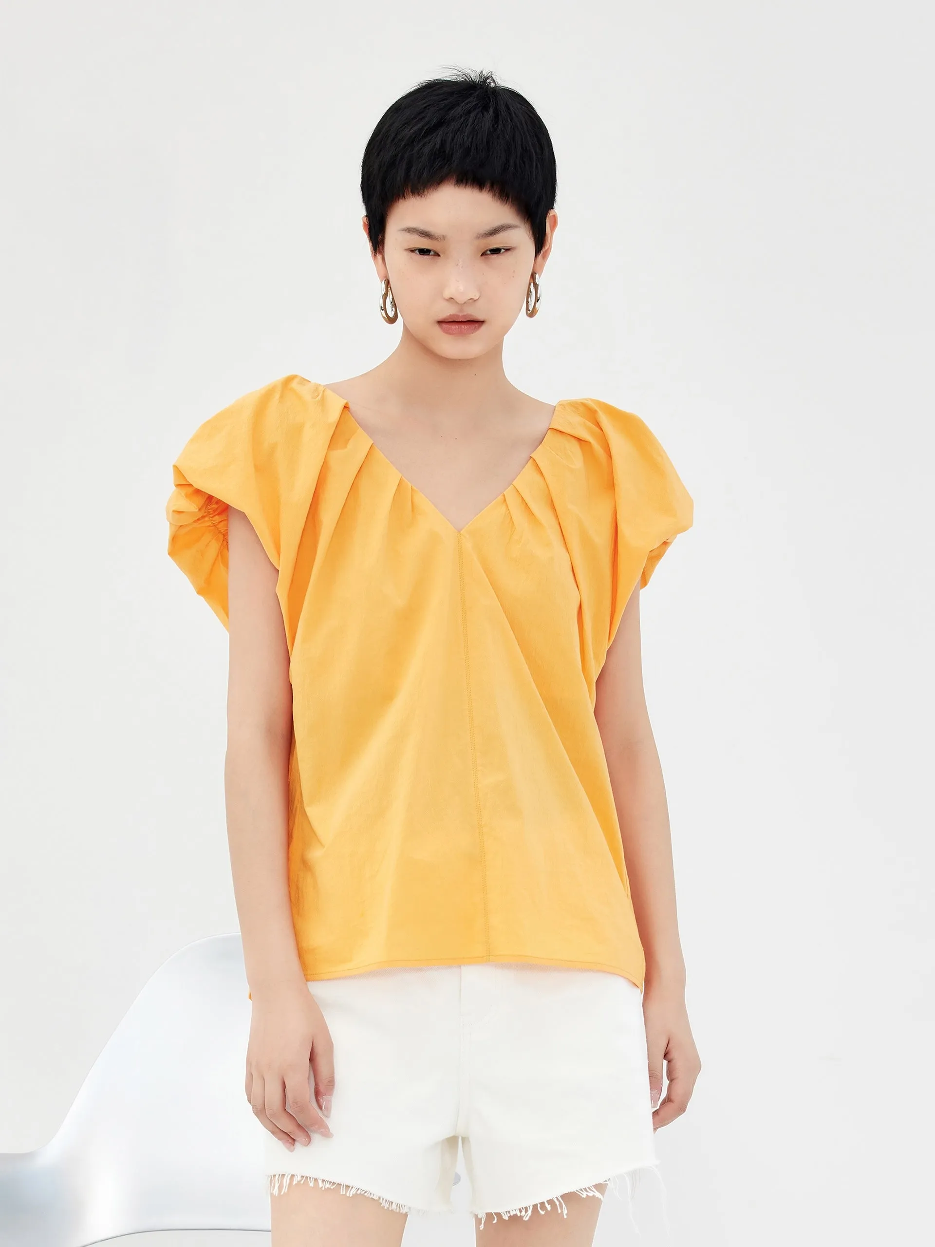 Pleated V-Neck Top with Cut-out sold by Mo&Co product image thumbnail 2
