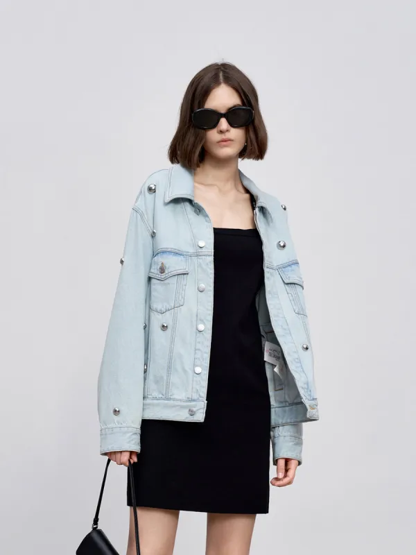 Metal Embellished Denim Jacket sold by Mo&Co