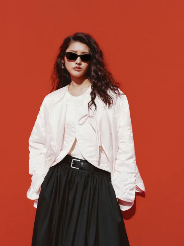 Collarless Quilted Jacket sold by Mo&Co