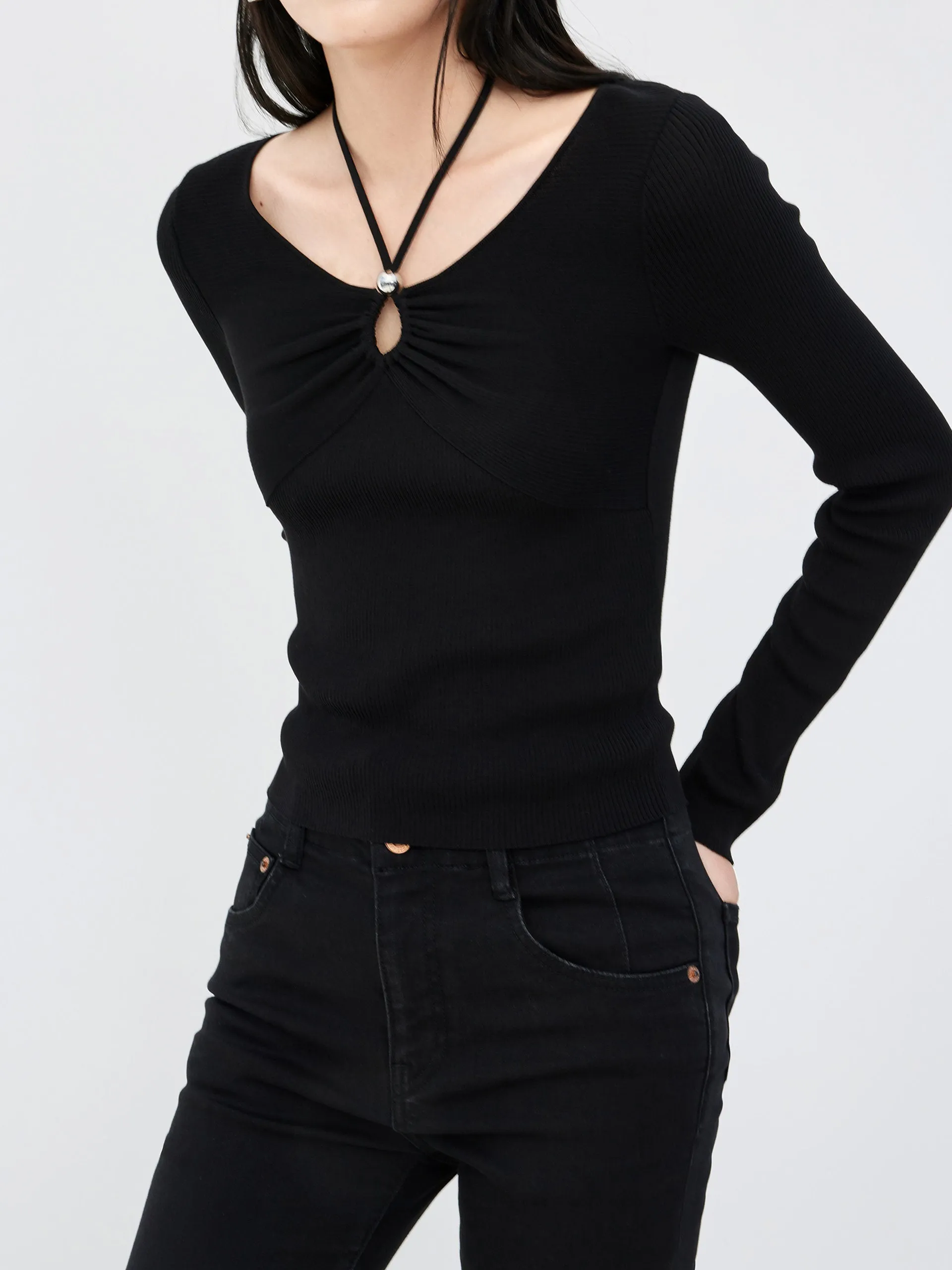 Cotton Blend Ribbed Knit Top sold by Mo&Co product image thumbnail 2