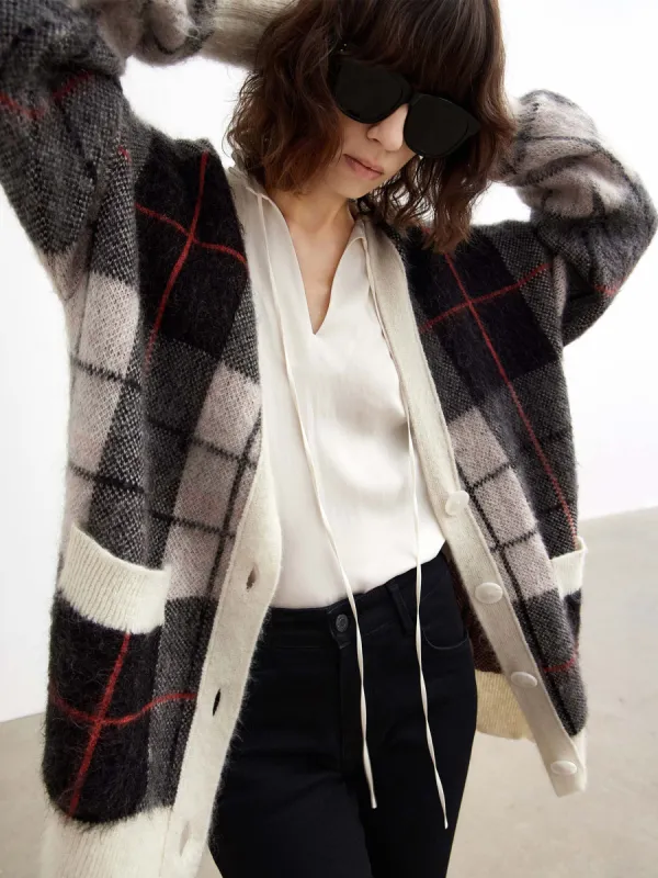 Wool-blend Check Wool Cardigan sold by Mo&Co