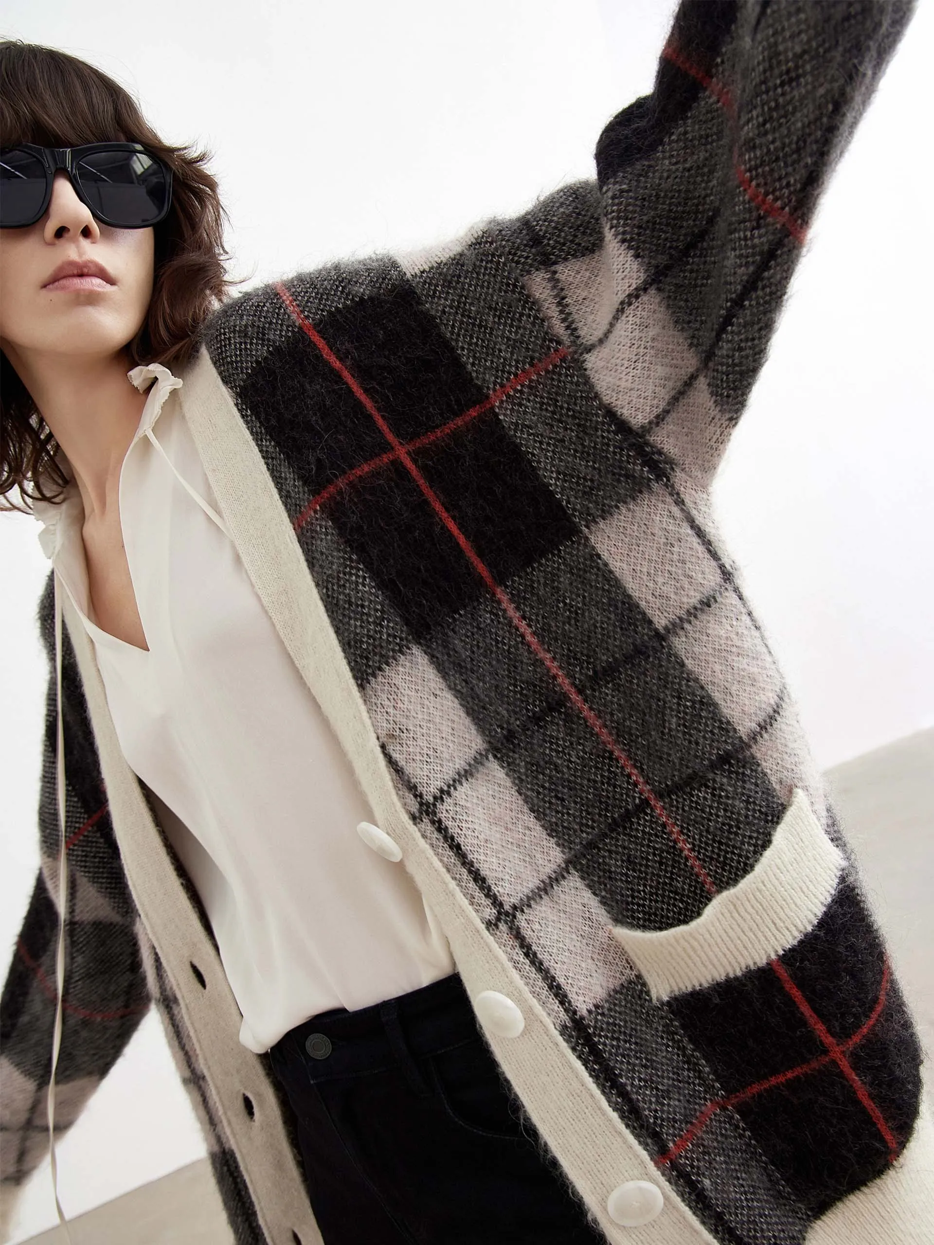 Wool-blend Check Wool Cardigan sold by Mo&Co product image thumbnail 5