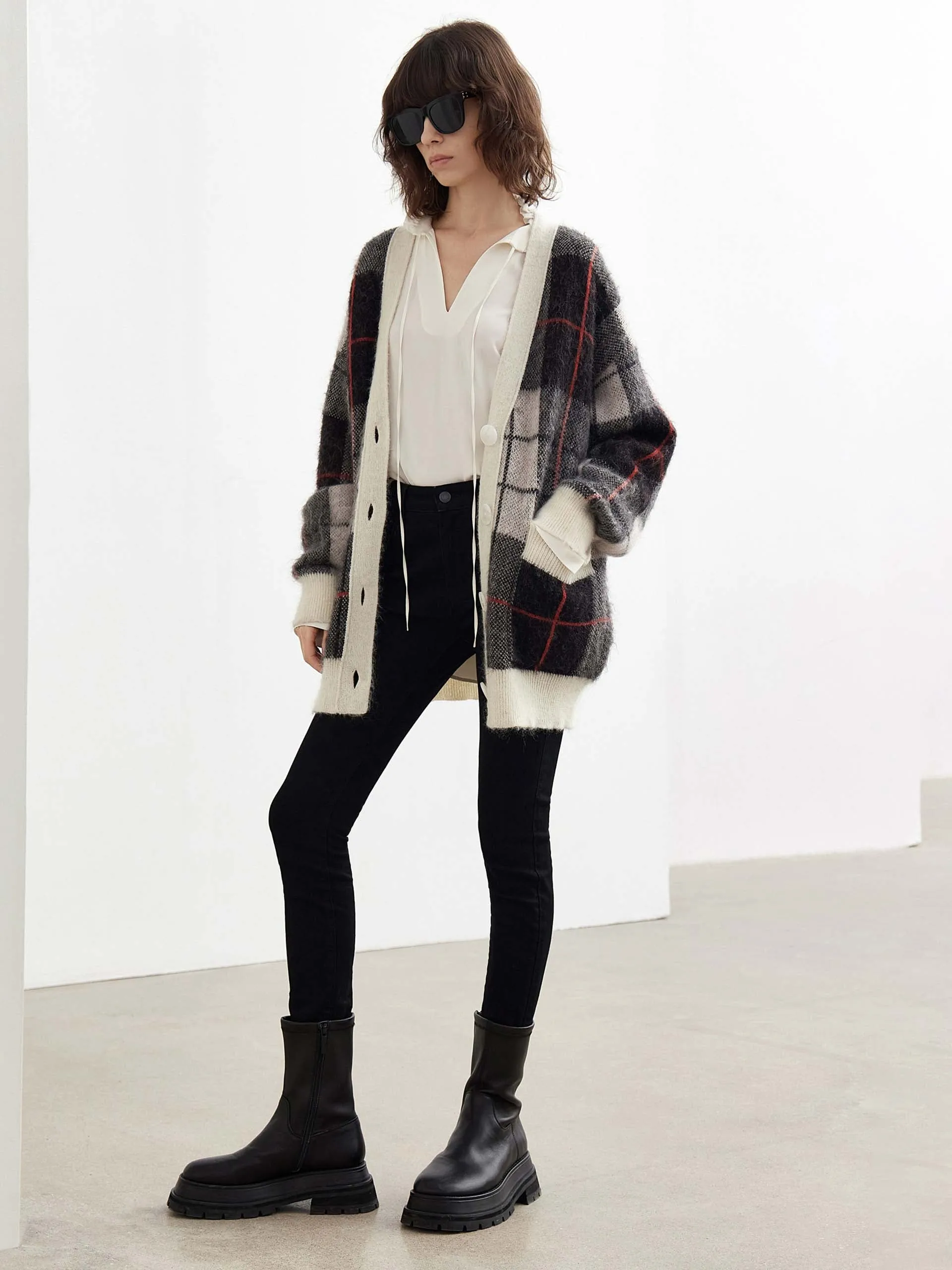 Wool-blend Check Wool Cardigan sold by Mo&Co product image thumbnail 2