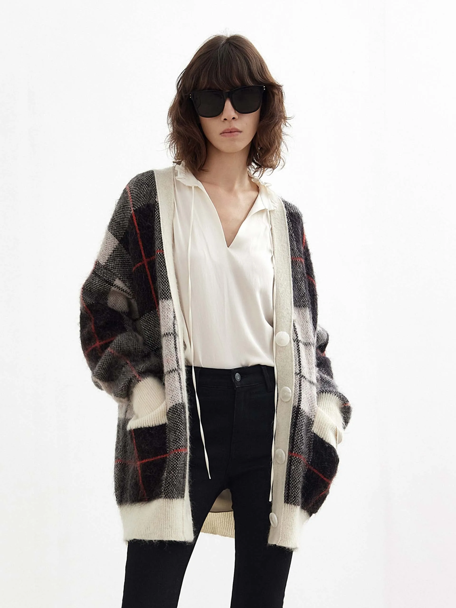 Wool-blend Check Wool Cardigan sold by Mo&Co product image thumbnail 3