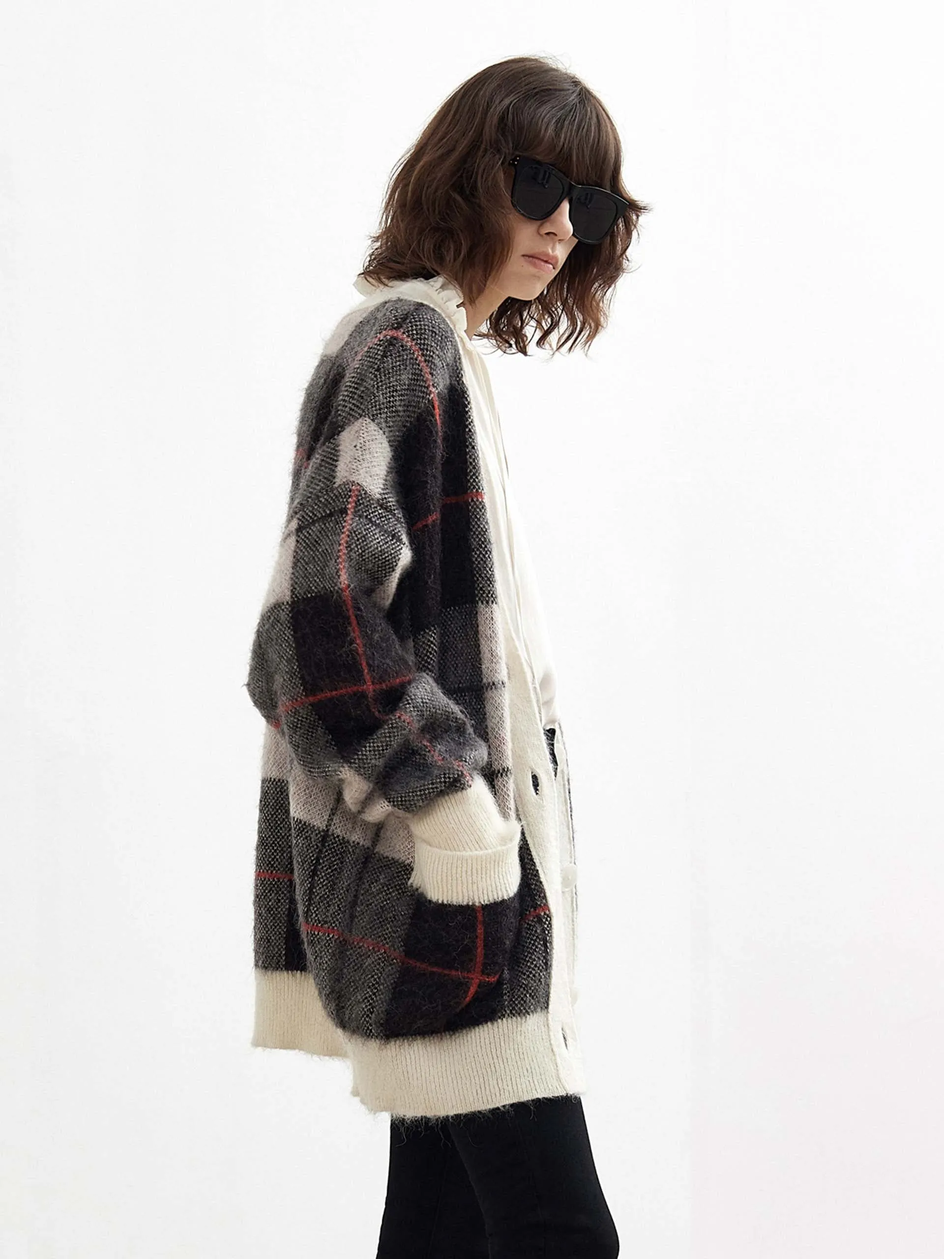 Wool-blend Check Wool Cardigan sold by Mo&Co product image thumbnail 4