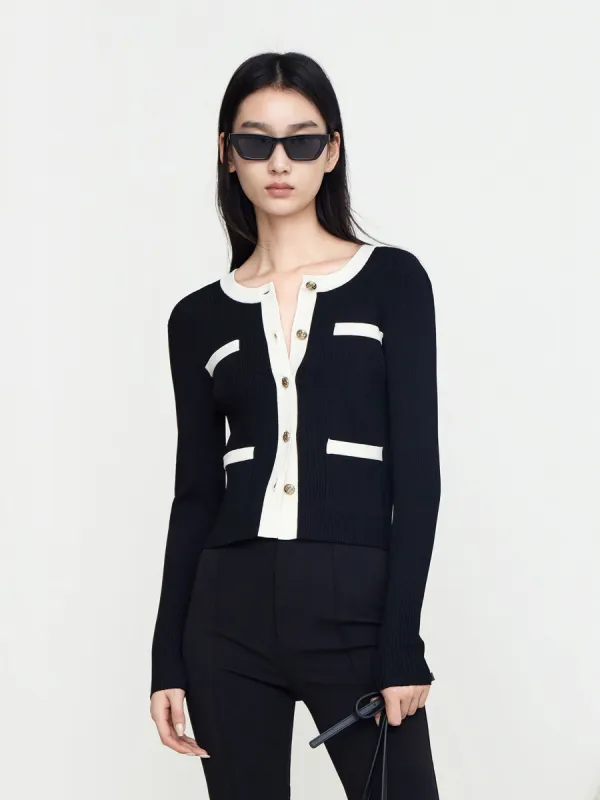 Contrast Stretch Knit Cardigan sold by Mo&Co