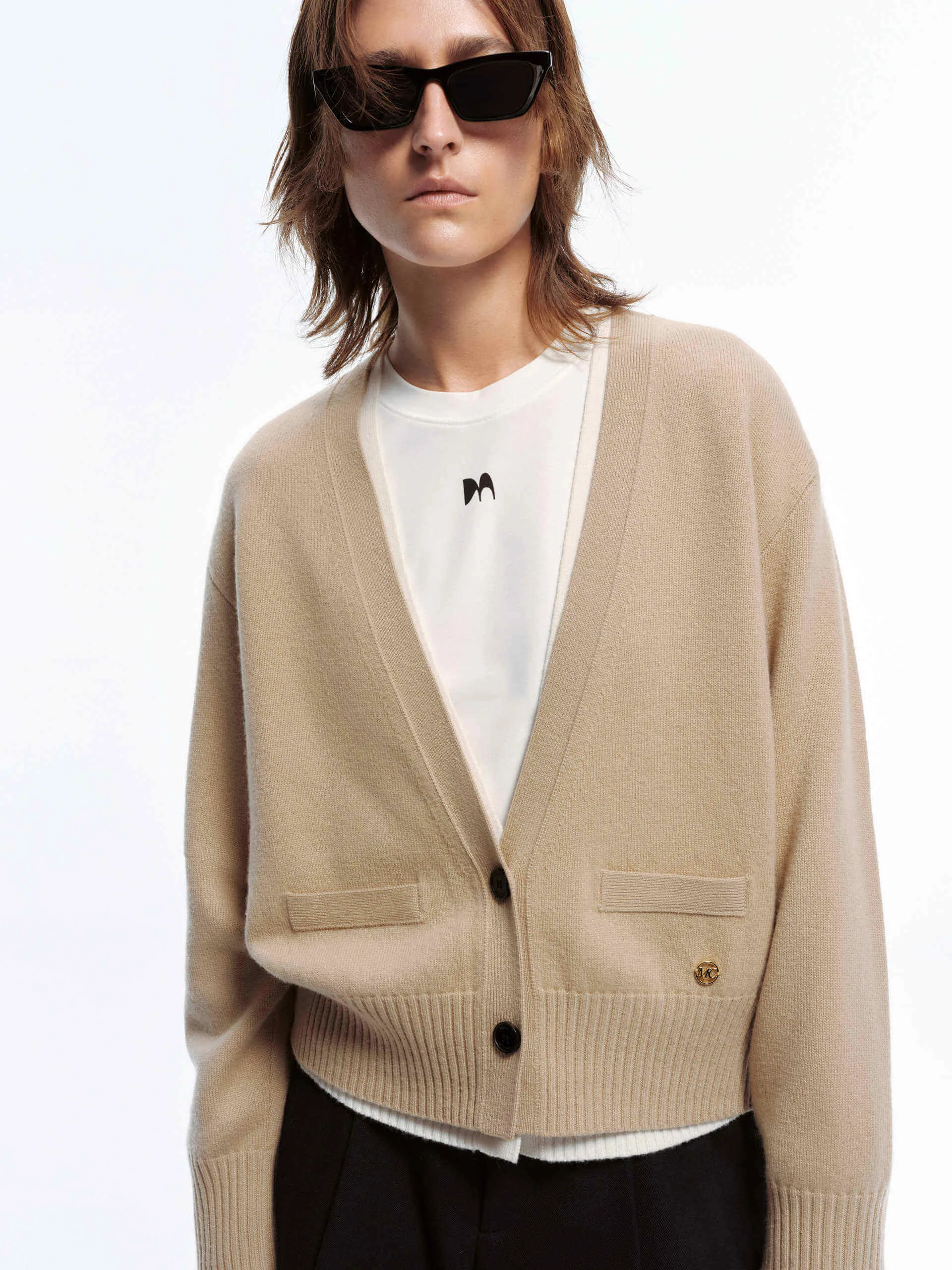 V-neck Wool Knit Cardigan sold by Mo&Co