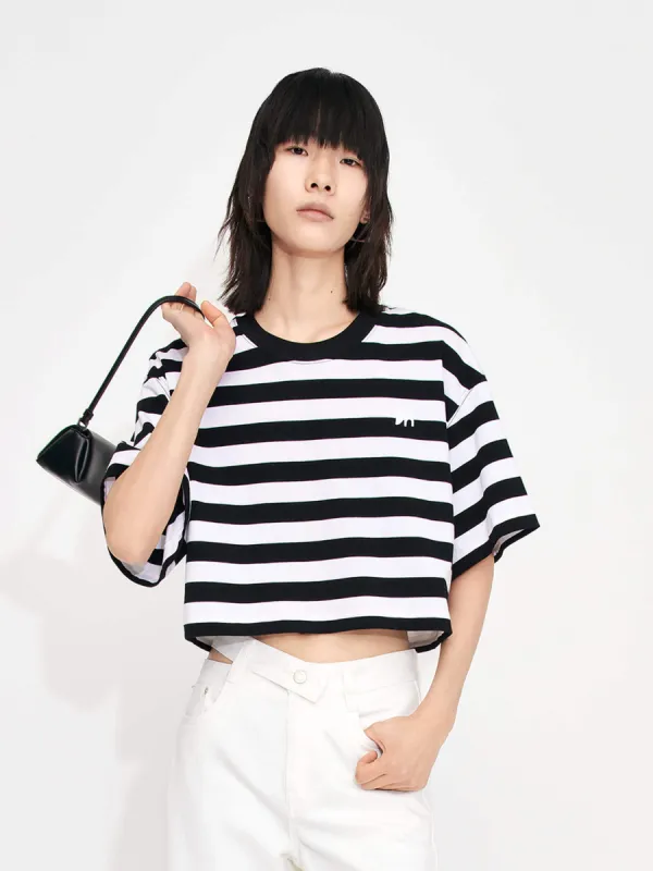 Cropped Stripe Cotton T-shirt sold by Mo&Co