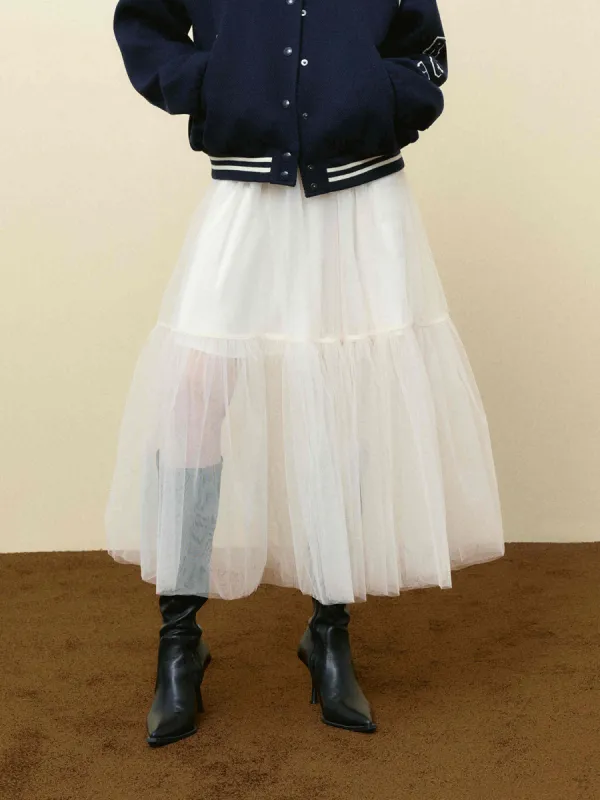 Elastic Tulle Midi Skirt sold by Mo&Co