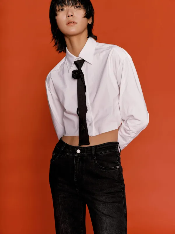 Rose Tie Cropped Shirt sold by Mo&Co