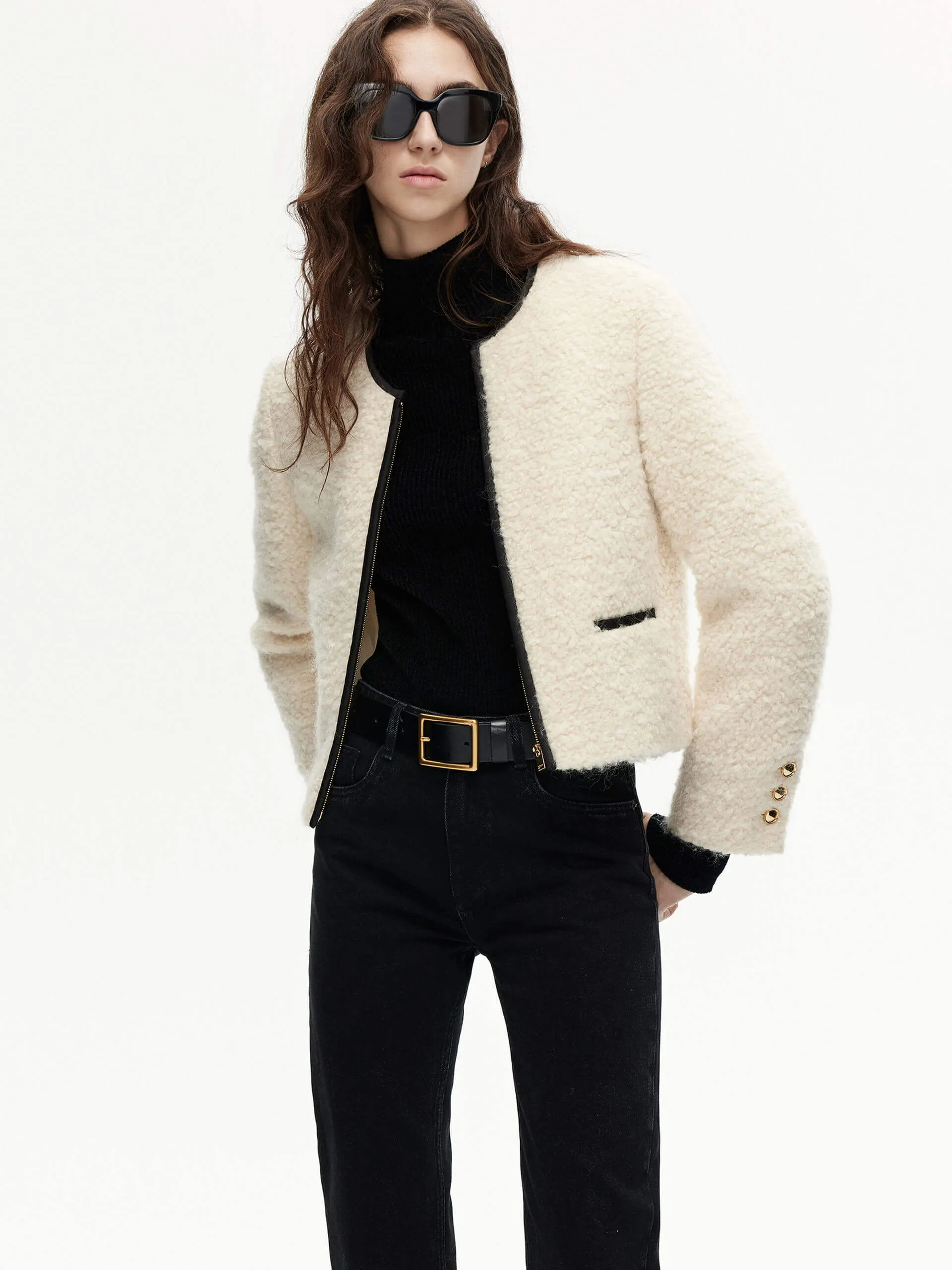 Boucle Textured Cropped Jacket sold by Mo&Co